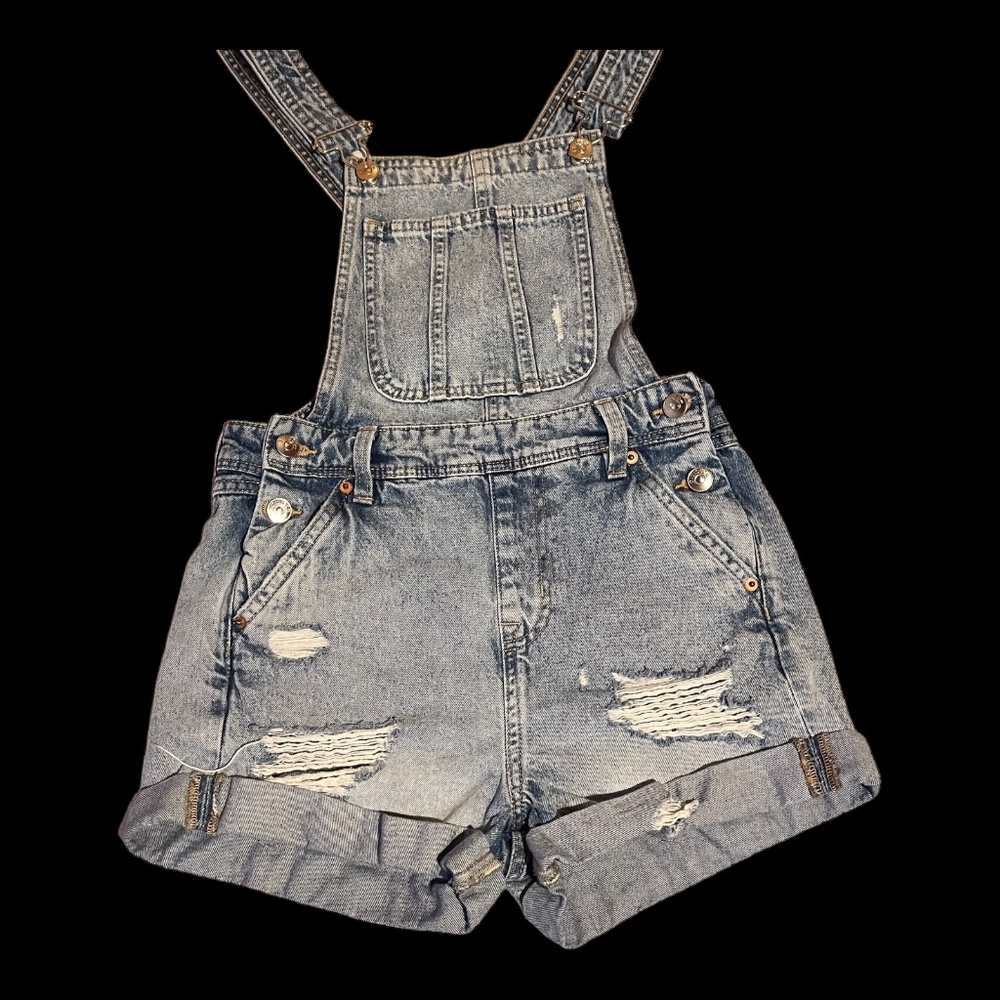 Divided H&M Shortalls Shorts Womens Size 0 Blue Denim Overalls Bibs